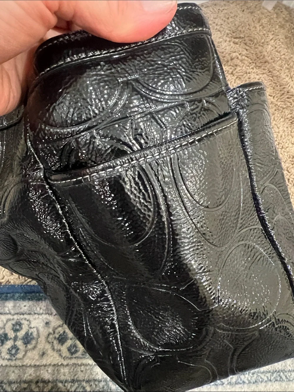 COACH Black Patent Leather Embossed C Large Tote Bag